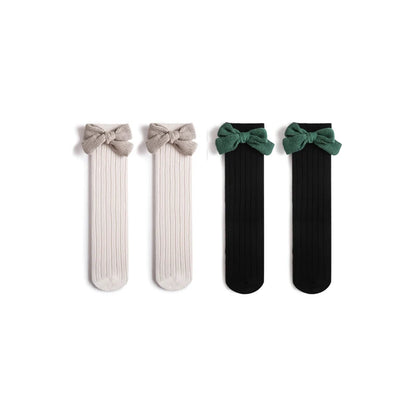 -ベビー キッズ リボン ハイソックス 靴下 2足 セット - mamahalo shop - ベビー用靴下・タイツ -  べビー服 - 子供服 - 男の子 - 女の子