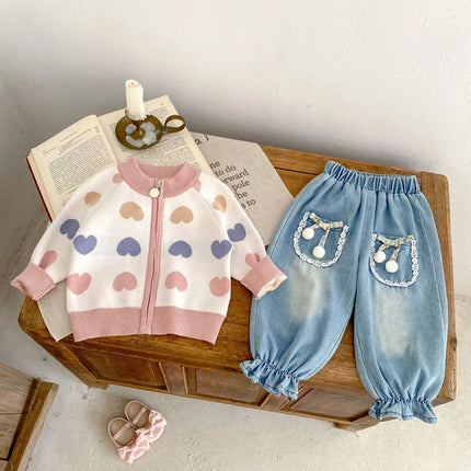 ベビーカーディガン カラフルハートジップアップニットジャケット - mamahalo shop - カーディガン・パーカー -  べビー服 - 子供服 - 男の子 - 女の子