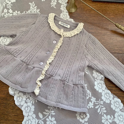 -ベビーキッズカーディガン レースニット ペプラム ニットジャケット ベージュ/グレー/2カラー【mh0004274】 - mamahalo shop - カーディガン・パーカー -  べビー服 - 子供服 - 男の子 - 女の子