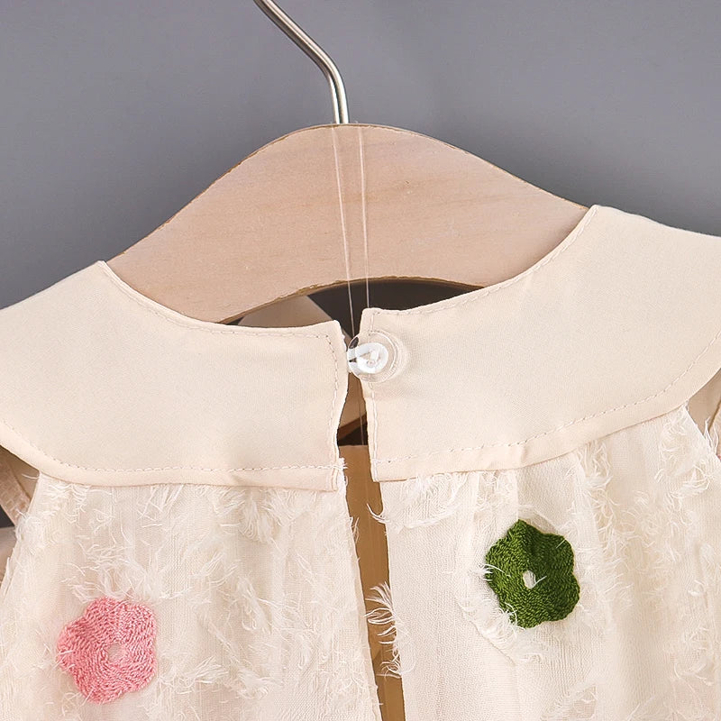 -ベビーワンピース レースフラワーノースリーブサマードレス ベージュ【mh0005915】 - mamahalo shop - ノースリーブワンピース -  べビー服 - 子供服 - 男の子 - 女の子