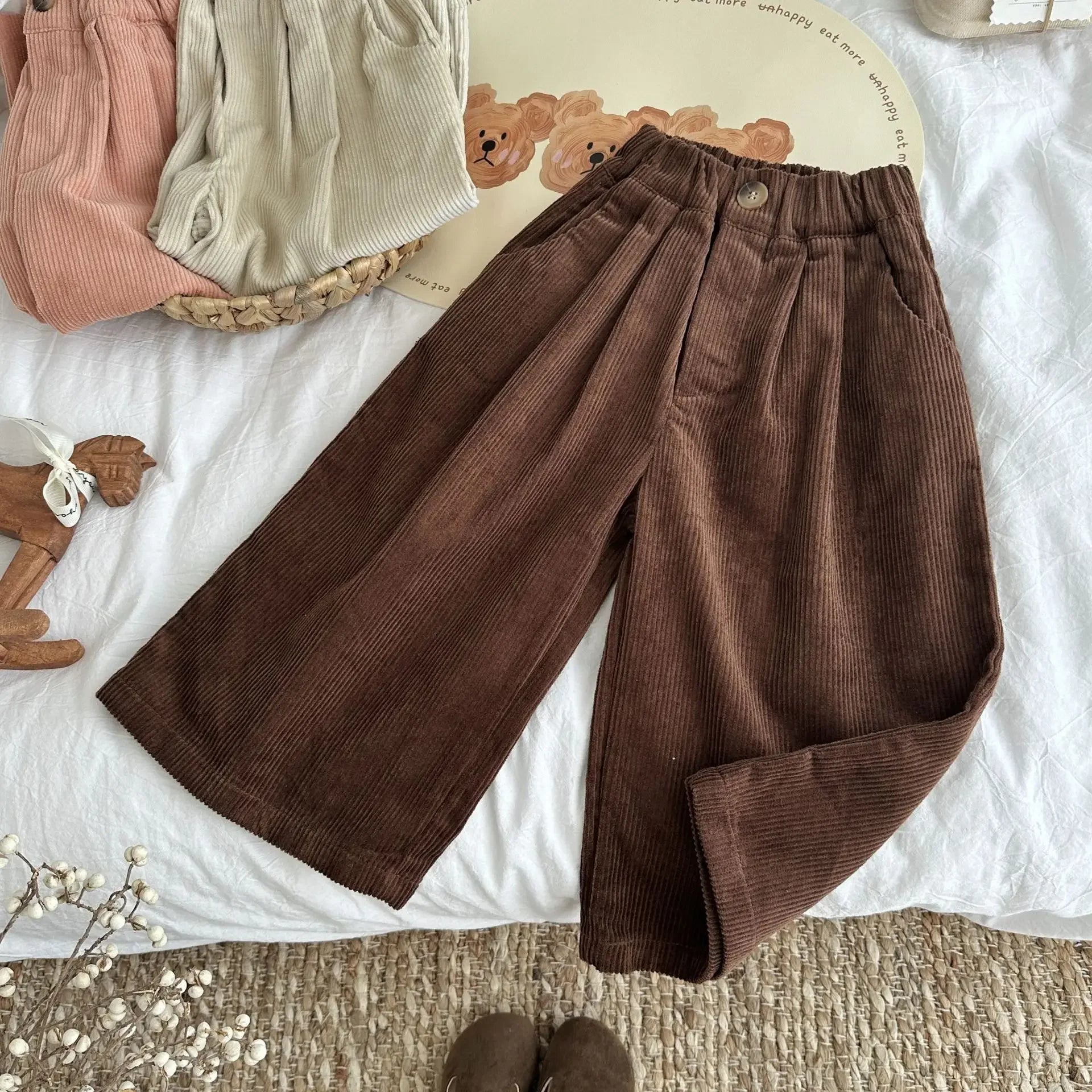 -キッズパンツ ワイドルーズコーデュロイガウチョパンツ 3カラー - mamahalo shop - ロングパンツ・スウェットパンツ -  べビー服 - 子供服 - 男の子 - 女の子