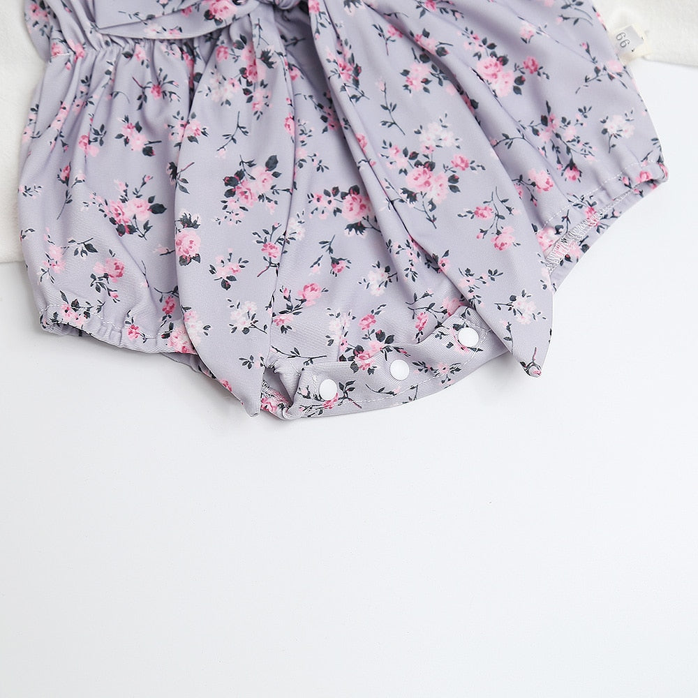 -ベビー 水着 フラワー 花柄 キャミソール リボン ワンピース スイムウェア パープル グレー ガールズ【mh0002046】 - mamahalo shop - ベビー用水着 -  べビー服 - 子供服 - 男の子 - 女の子