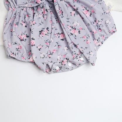 -ベビー 水着 フラワー 花柄 キャミソール リボン ワンピース スイムウェア パープル グレー ガールズ【mh0002046】 - mamahalo shop - ベビー用水着 -  べビー服 - 子供服 - 男の子 - 女の子