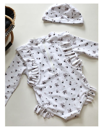 -キッズ 水着 フラワー 花柄 長袖 ワンピース ビキニ セパレート 帽子 セット ラッシュガード スイムウェア 8スタイル ガールズ【mh0002218】 - mamahalo shop - ベビー用水着 -  べビー服 - 子供服 - 男の子 - 女の子