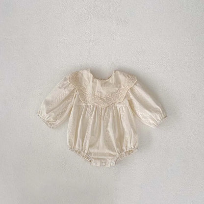 -ベビーロンパース キッズワンピース 刺繍レース 長袖ドレス リンクコーデ 姉妹お揃い お出かけ ベージュ【mh0003922】 - mamahalo shop - 長袖ロンパース -  べビー服 - 子供服 - 男の子 - 女の子