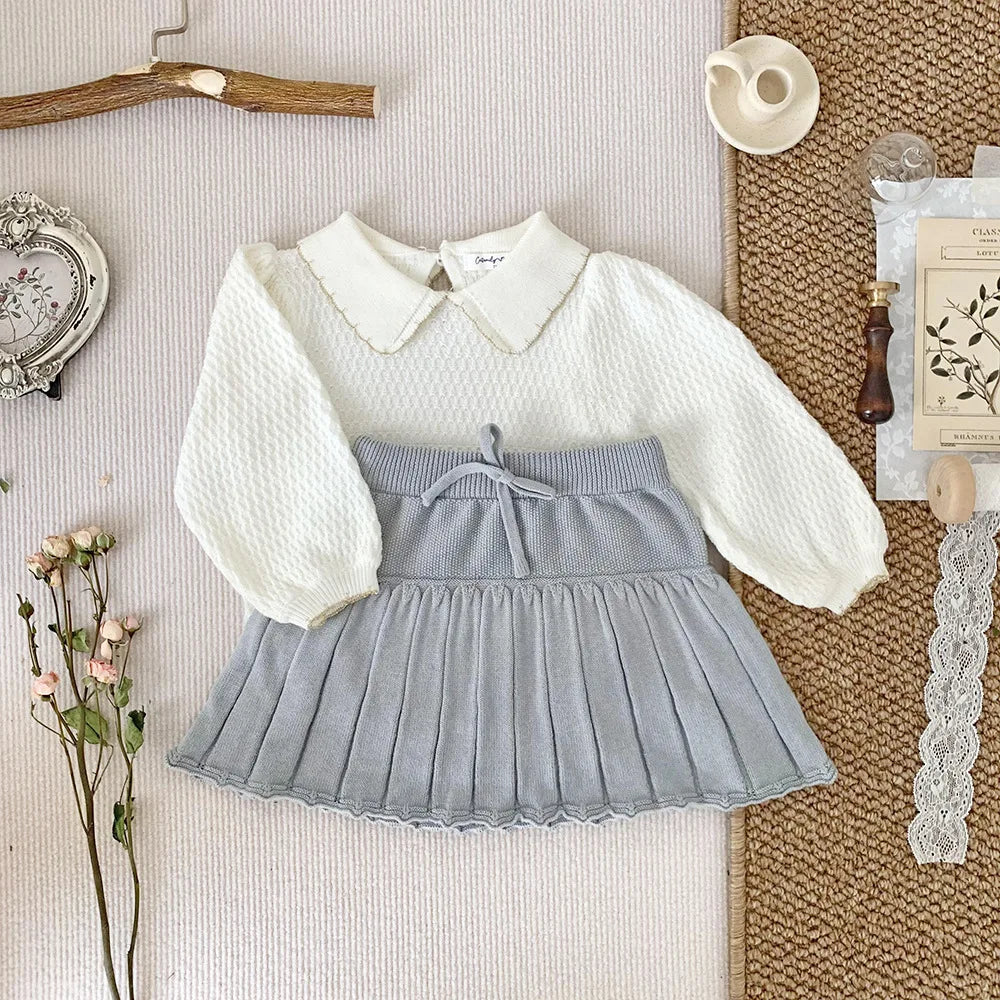 -ベビーキッズトップス 長袖ニットブラウス 襟付きTシャツ パフスリーブ 2カラー - mamahalo shop - 長袖シャツ・ブラウス -  べビー服 - 子供服 - 男の子 - 女の子