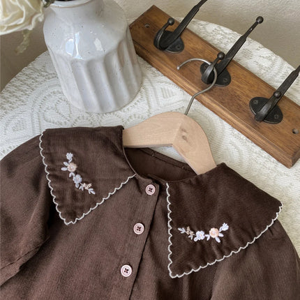 ベビートップス フラワー刺繍長袖ブラウス - mamahalo shop - 長袖シャツ・ブラウス -  べビー服 - 子供服 - 男の子 - 女の子