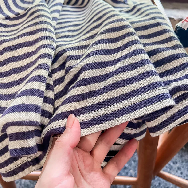 -キッズ レトロ ボーダー ポロシャツ 長袖 襟付き Tシャツ トップス - mamahalo shop - 長袖シャツ・ブラウス -  べビー服 - 子供服 - 男の子 - 女の子