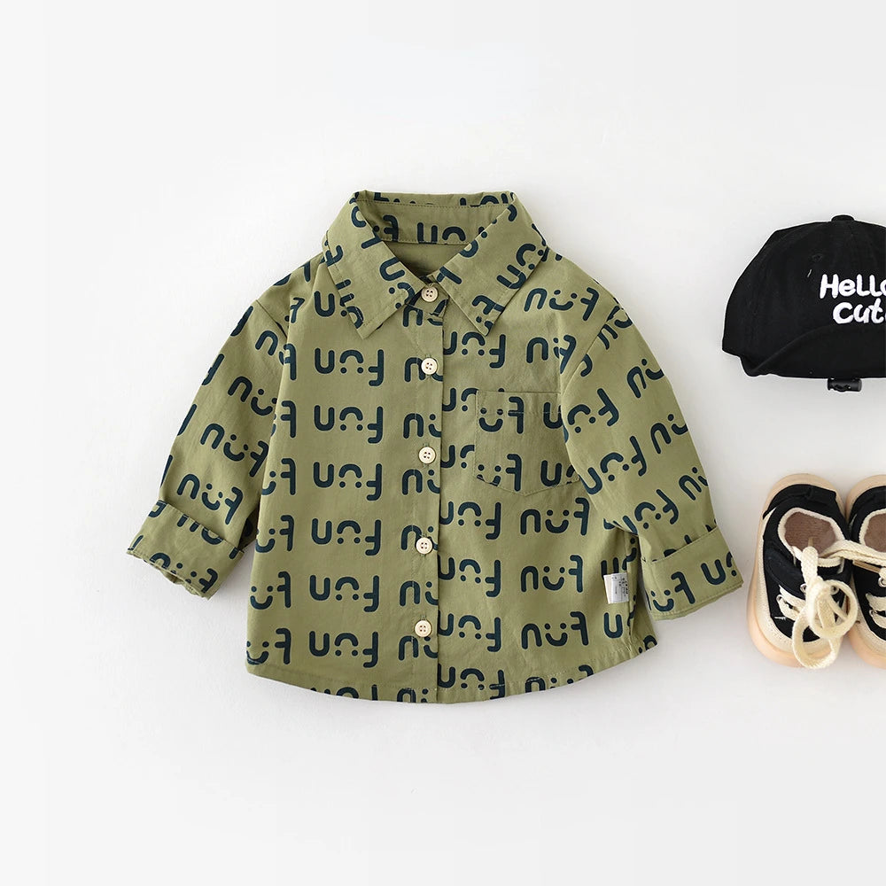 -ベビートップス プリントロゴ長袖シャツ グリーン - mamahalo shop - 長袖シャツ・ブラウス -  べビー服 - 子供服 - 男の子 - 女の子
