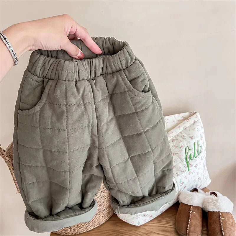 -キッズパンツ キルティング 厚手パンツ アウターパンツ レッド グリーン 2カラー ユニセックス 男の子 女の子 子供服 - mamahalo shop - ロングパンツ・スウェットパンツ -  べビー服 - 子供服 - 男の子 - 女の子
