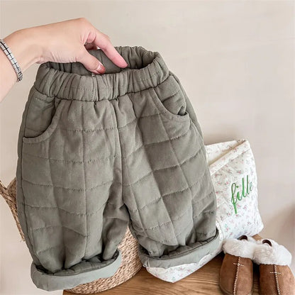 -キッズパンツ キルティング 厚手パンツ アウターパンツ レッド グリーン 2カラー ユニセックス 男の子 女の子 子供服 - mamahalo shop - ロングパンツ・スウェットパンツ -  べビー服 - 子供服 - 男の子 - 女の子