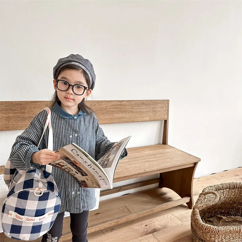 -キッズ長袖シャツ トップス ストライプ ルーズ ブルー ブラック 2カラー ボーイズ 男の子 子供服 - mamahalo shop - 長袖シャツ・ブラウス -  べビー服 - 子供服 - 男の子 - 女の子