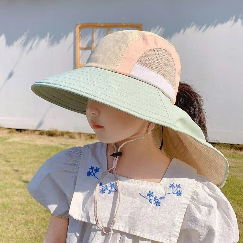 -キッズ帽子 ワイド ビッグブリム 日除け帽子 サマーハット サンハット パッチワークデザイン【mh0006004】 - mamahalo shop - ベビー用帽子 -  べビー服 - 子供服 - 男の子 - 女の子