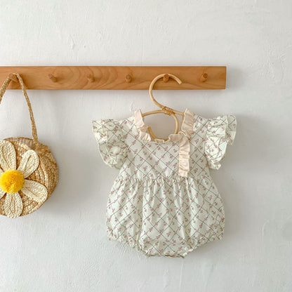 -ベビー チェック フリルスリーブ 半袖 ロンパース ガールズ【mh0002192】 - mamahalo shop - 半袖ロンパース -  べビー服 - 子供服 - 男の子 - 女の子