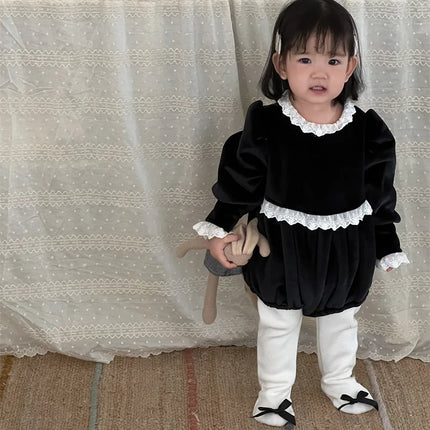 ベビーロンパース レースフリルフリース長袖ボディスーツ - mamahalo shop - 長袖ロンパース -  べビー服 - 子供服 - 男の子 - 女の子