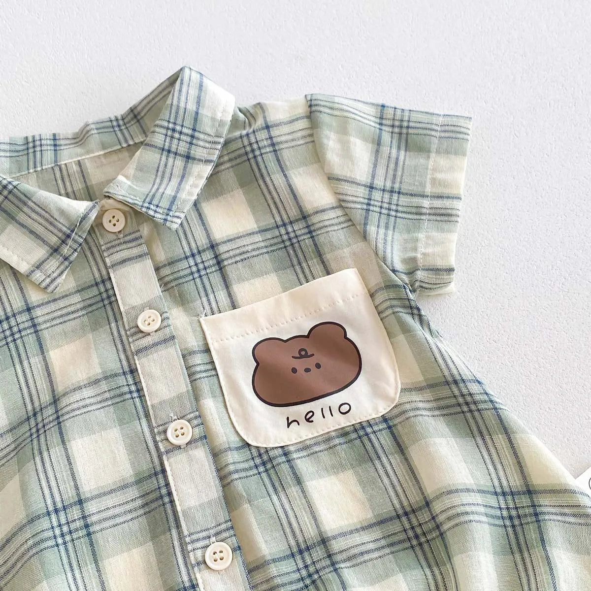 -ベビーロンパース 半袖シャツボディスーツ レトロチェック【mh0006271】 - mamahalo shop - 半袖ロンパース -  べビー服 - 子供服 - 男の子 - 女の子