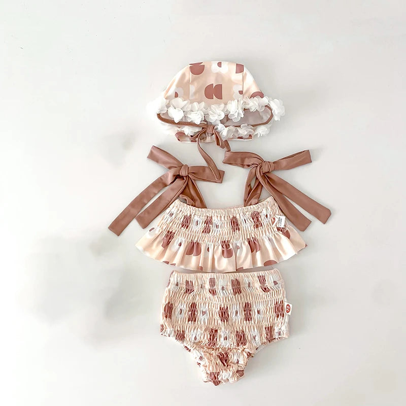 -ベビー水着 ビキニ セパレート スイムウェア リボン 帽子セット 3カラー【mh0004919】 - mamahalo shop - ベビー用水着 -  べビー服 - 子供服 - 男の子 - 女の子