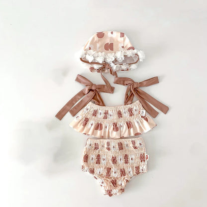 -ベビー水着 ビキニ セパレート スイムウェア リボン 帽子セット 3カラー【mh0004919】 - mamahalo shop - ベビー用水着 -  べビー服 - 子供服 - 男の子 - 女の子