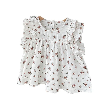 -ベビートップス バタフライスリーブ フリル ノースリーブチュニックブラウス フラワー花柄プリント 2カラー - mamahalo shop - タンクトップ・キャミソール・ノースリーブトップス -  べビー服 - 子供服 - 男の子 - 女の子