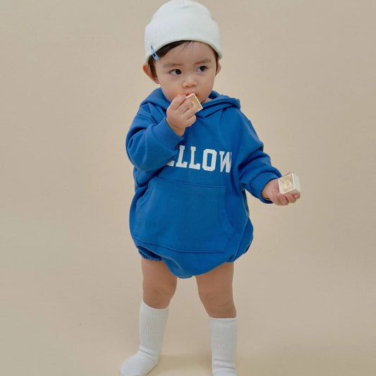 -ベビーロンパース HELLOWレターロゴプリントフーディ長袖ボディスーツ 2カラー - mamahalo shop - 長袖ロンパース -  べビー服 - 子供服 - 男の子 - 女の子