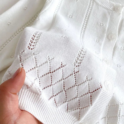 -キッズカーディガン レースニットジャケット サマーカーディガン 薄手 クーラー冷房対策 3カラー【mh0005498】 - mamahalo shop - カーディガン・パーカー -  べビー服 - 子供服 - 男の子 - 女の子