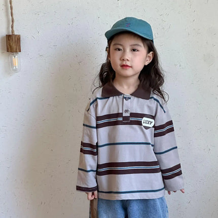 キッズトップス レトロボーダー長袖ポロシャツ【mh-0008833】 - mamahalo shop - 長袖シャツ・ブラウス -  べビー服 - 子供服 - 男の子 - 女の子