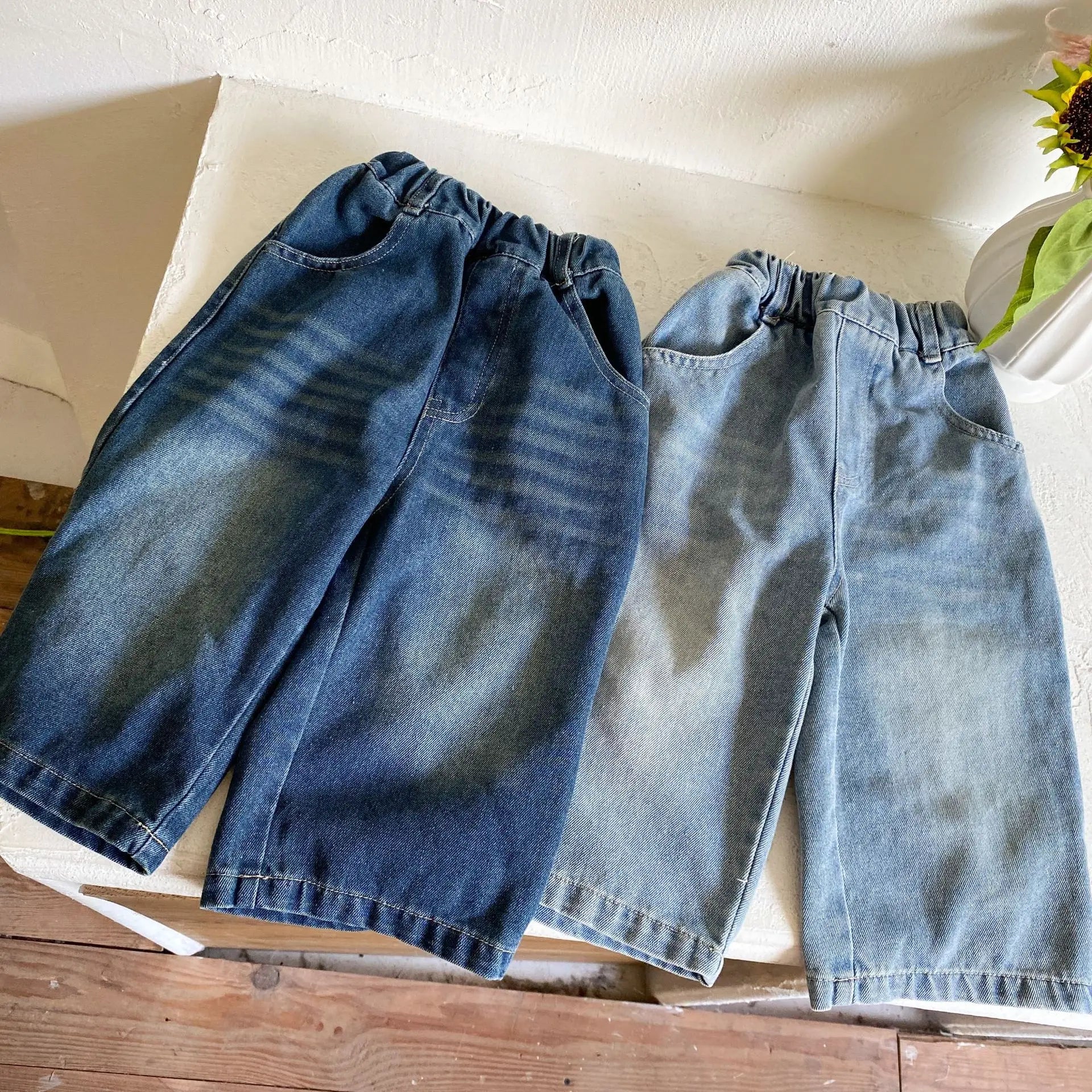 -キッズパンツ デニムルーズワイドロングパンツ シンプルベーシックジーンズ 2カラー【mh0006706】 - mamahalo shop - デニムパンツ -  べビー服 - 子供服 - 男の子 - 女の子