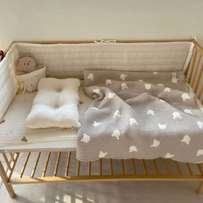 -ベビー ブランケット リバーシブル 毛布 おくるみ スワドル くま ベア ムーン スター 月 星 刺繍 80x150cm【mh0005093】 - mamahalo shop - ベビーブランケット・タオル -  べビー服 - 子供服 - 男の子 - 女の子