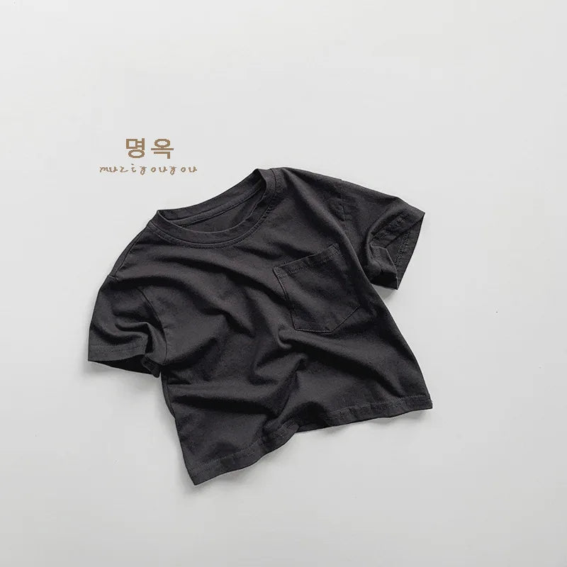 -キッズトップス 半袖ポケットTシャツ シンプルベーシック 5カラー【mh0005518】 - mamahalo shop - 半袖Tシャツ -  べビー服 - 子供服 - 男の子 - 女の子