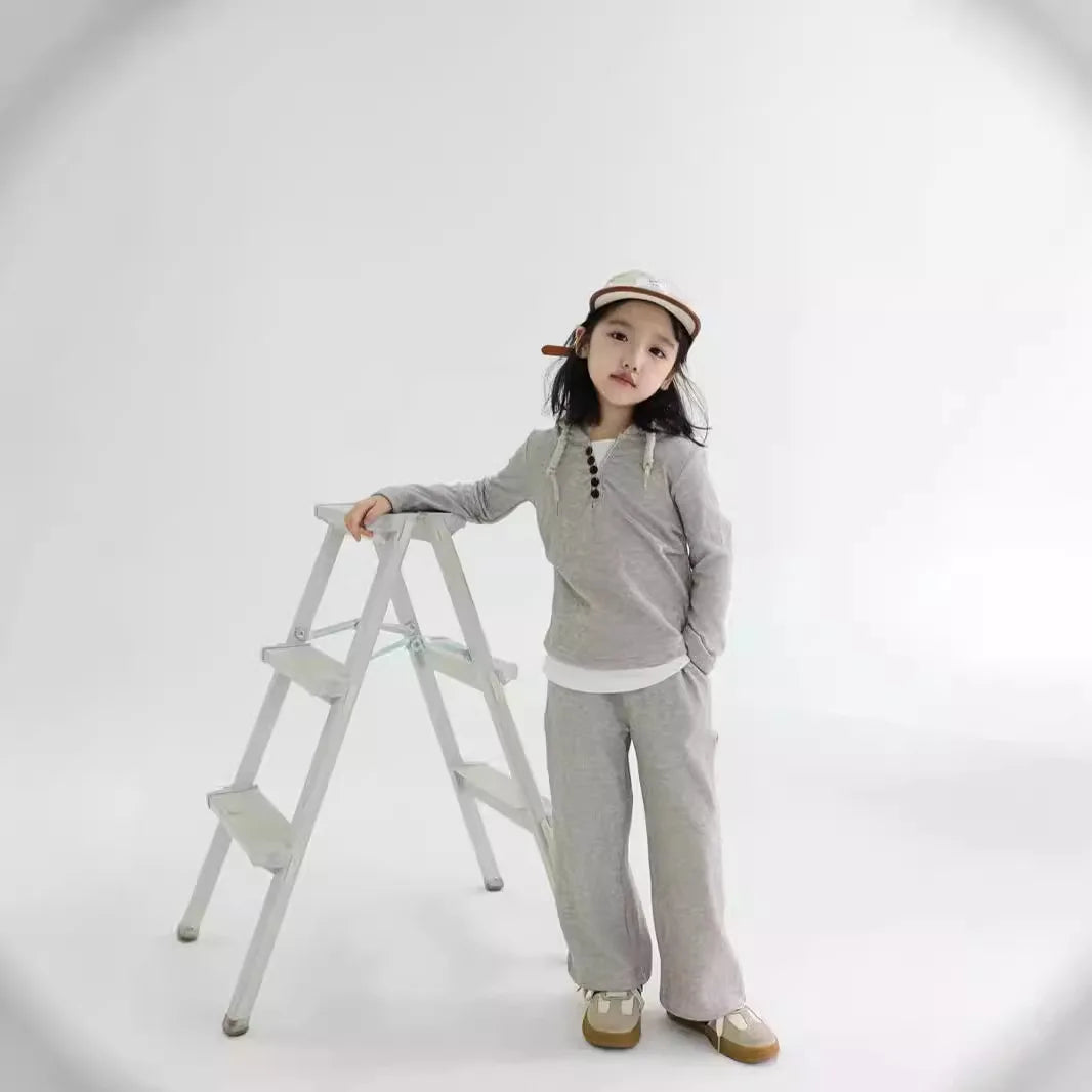 -キッズセットアップ 2点セット フーディ長袖Tシャツ+ロングパンツ 2カラー【mh0007318】 - mamahalo shop - 長袖セットアップ -  べビー服 - 子供服 - 男の子 - 女の子