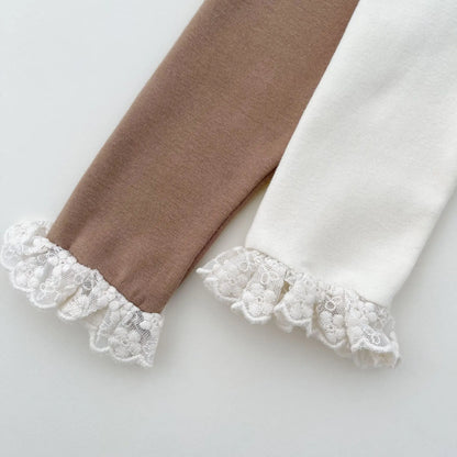 -ベビーパンツ 裾レースフリルレギンスパンツ 2カラー【mh0006829】 - mamahalo shop - レギンスパンツ -  べビー服 - 子供服 - 男の子 - 女の子