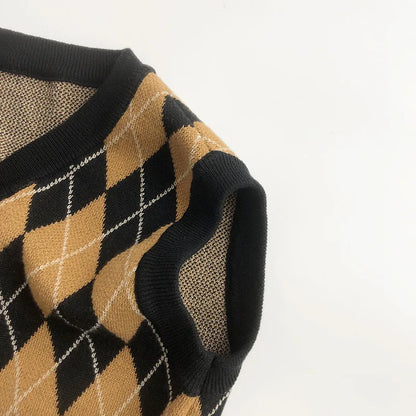 -キッズベスト ハーフパンツ アーガイルチェック ニットベスト ニットパンツ - mamahalo shop - ノースリーブセットアップ -  べビー服 - 子供服 - 男の子 - 女の子