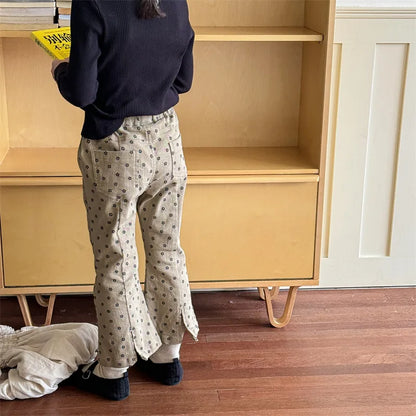 -キッズパンツ フラワー花柄プリント フレアロングパンツ 2カラー - mamahalo shop - ロングパンツ・スウェットパンツ -  べビー服 - 子供服 - 男の子 - 女の子