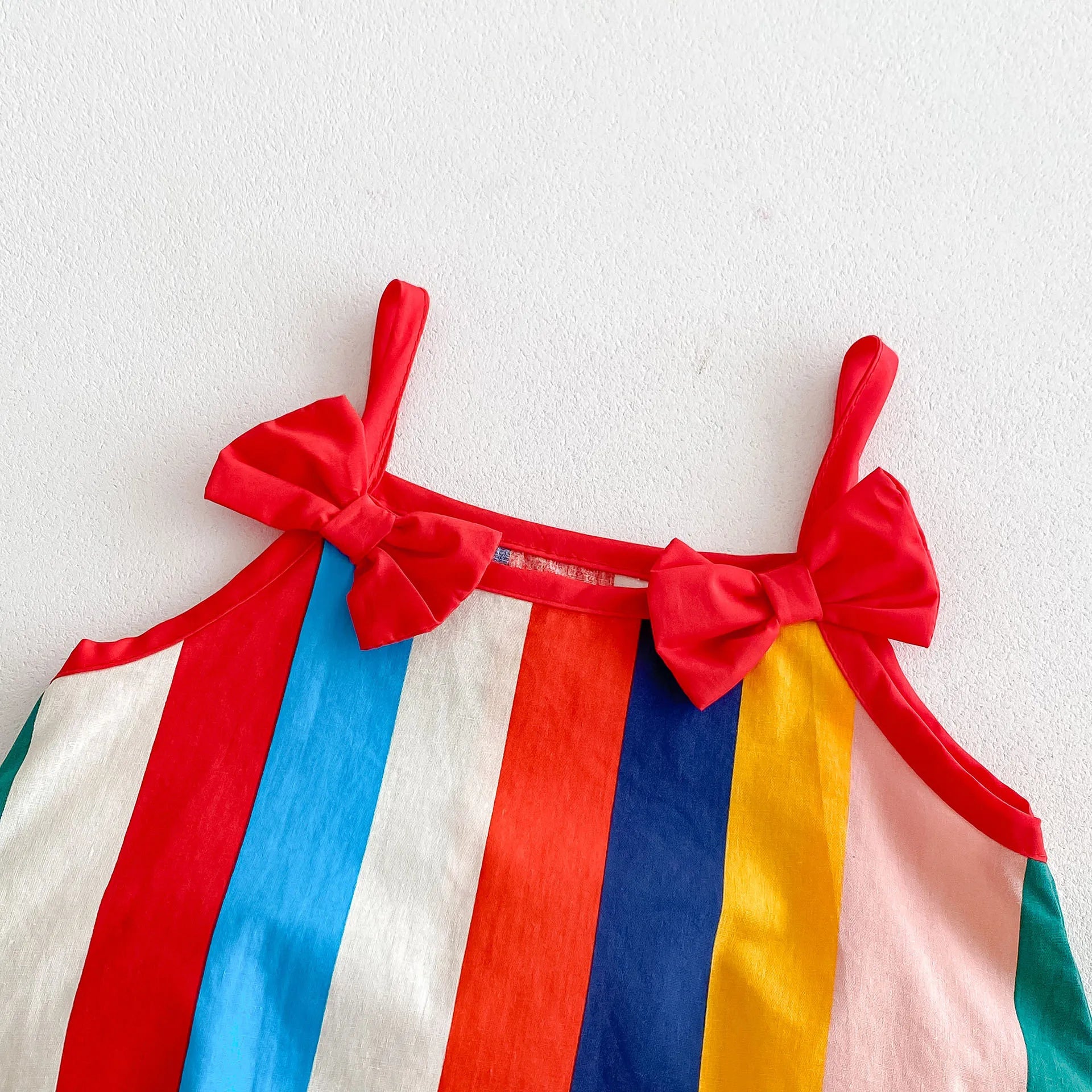 -ベビーロンパース カラフルストライプ キャミソールボディスーツ リボン【mh0006551】 - mamahalo shop - ノースリーブロンパース -  べビー服 - 子供服 - 男の子 - 女の子