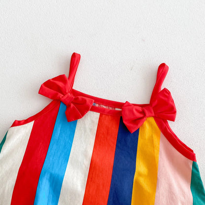 -ベビーロンパース カラフルストライプ キャミソールボディスーツ リボン【mh0006551】 - mamahalo shop - ノースリーブロンパース -  べビー服 - 子供服 - 男の子 - 女の子