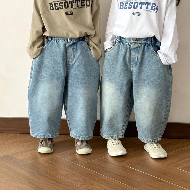 キッズパンツ シンプルルーズロングデニムパンツ