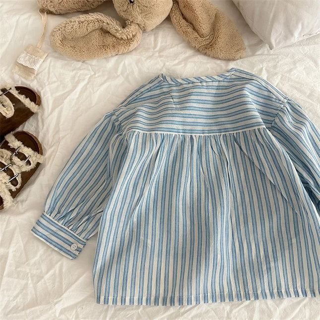 キッズトップス ストライプ長袖チュニックシャツブラウス - mamahalo shop - 長袖シャツ・ブラウス -  べビー服 - 子供服 - 男の子 - 女の子