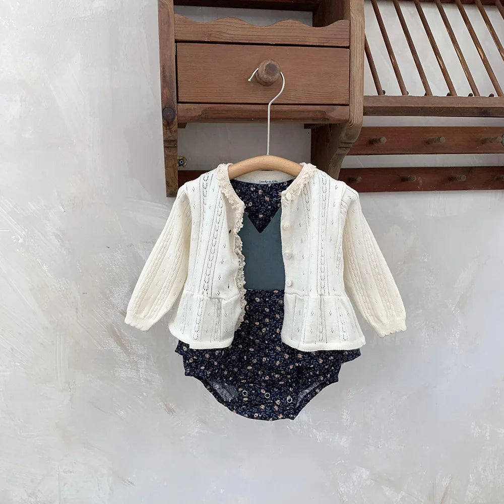 -ベビーキッズカーディガン レースニット ペプラム ニットジャケット ベージュ/グレー/2カラー【mh0004274】 - mamahalo shop - カーディガン・パーカー -  べビー服 - 子供服 - 男の子 - 女の子