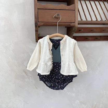 -ベビーキッズカーディガン レースニット ペプラム ニットジャケット ベージュ/グレー/2カラー【mh0004274】 - mamahalo shop - カーディガン・パーカー -  べビー服 - 子供服 - 男の子 - 女の子