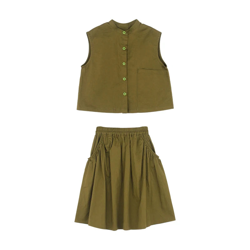 -キッズセットアップ 2点セット ノースリーブブラウス+スカート フラワーレース刺繍 ベージュ【mh0004521】 - mamahalo shop - ノースリーブセットアップ -  べビー服 - 子供服 - 男の子 - 女の子