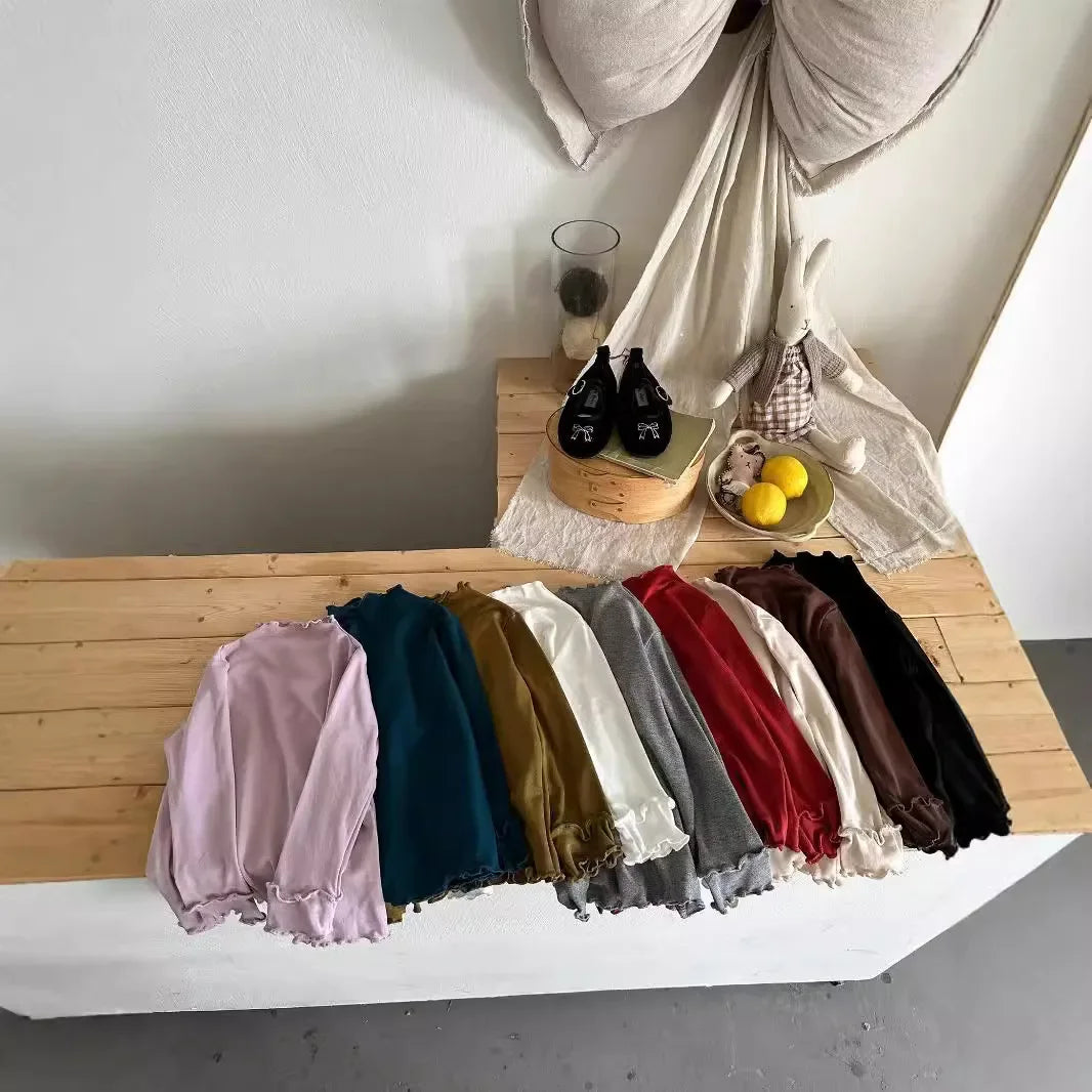 -キッズトップス フリルネックシンプルベーシック長袖Tシャツ 8カラー【mh0007276】 - mamahalo shop - 長袖Tシャツ -  べビー服 - 子供服 - 男の子 - 女の子