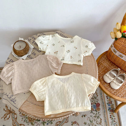 -☺︎ ベビーカーディガン 半袖ショートカーディガン ボレロ 無地/フラワープリント - mamahalo shop - カーディガン・パーカー -  べビー服 - 子供服 - 男の子 - 女の子