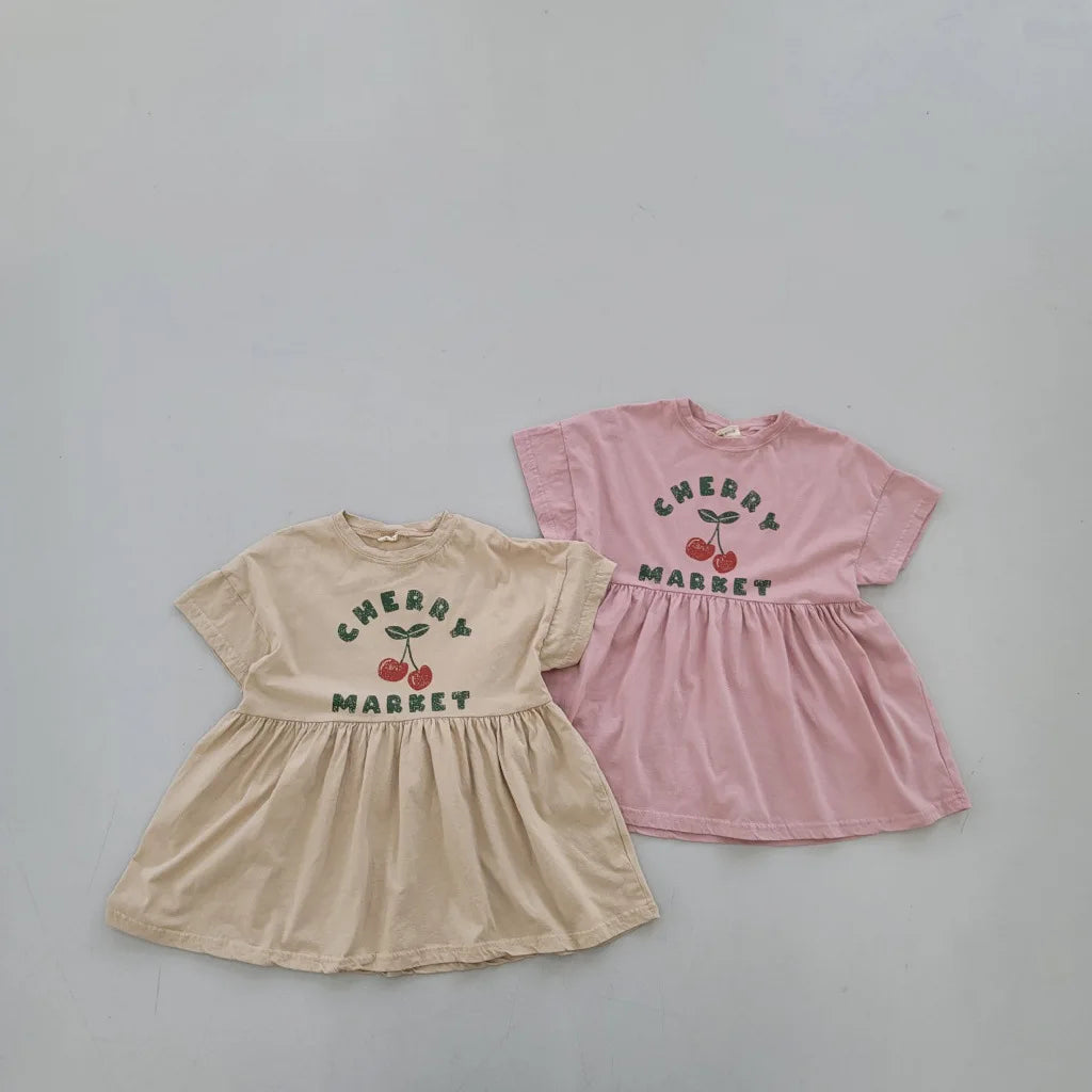 -キッズワンピース 半袖プリントサマーワンピース チェリーさくらんぼプリント 2カラー【mh0005572】 - mamahalo shop - 半袖ワンピース -  べビー服 - 子供服 - 男の子 - 女の子