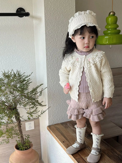-ベビーキッズカーディガン フラワー刺繍ニットジャケット 2カラー - mamahalo shop - カーディガン・パーカー -  べビー服 - 子供服 - 男の子 - 女の子