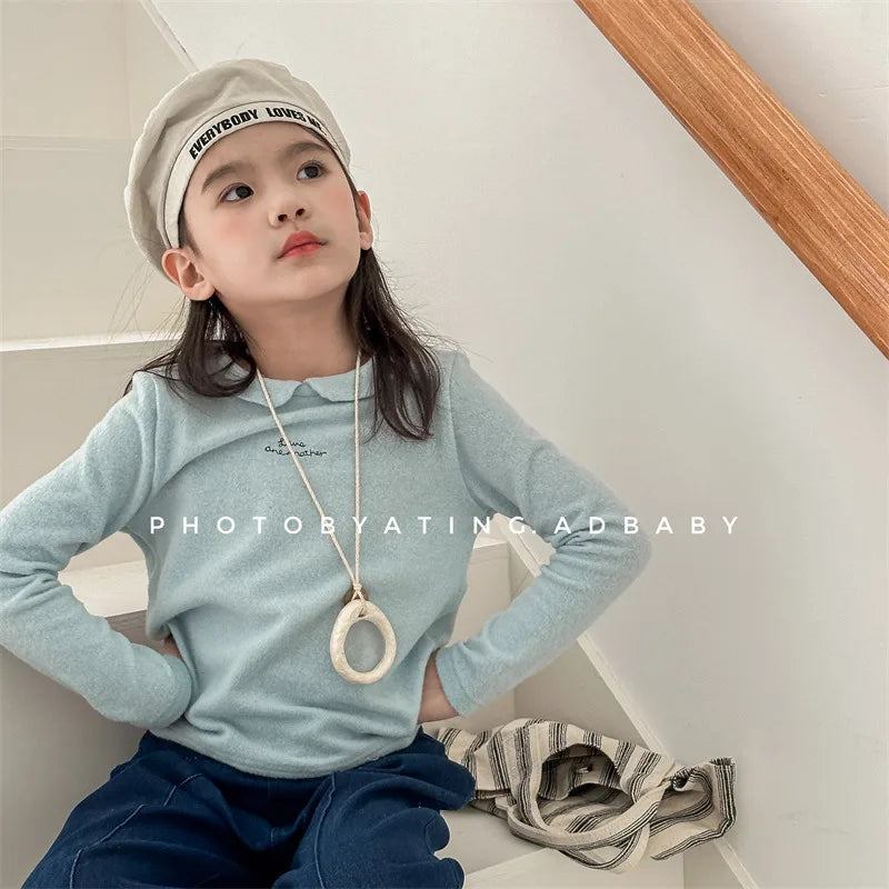 -キッズトップス 長袖丸襟Tシャツ ブラウス 4カラー【mh0006614】 - mamahalo shop - 長袖Tシャツ -  べビー服 - 子供服 - 男の子 - 女の子