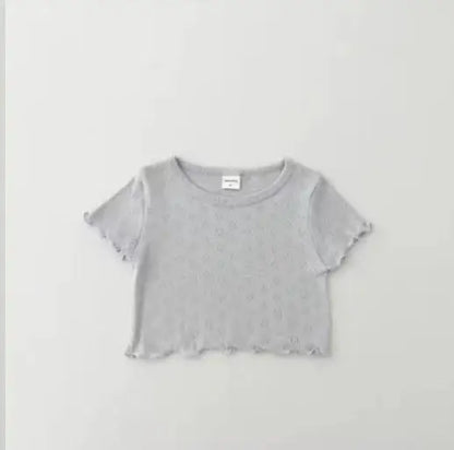 -ベビートップス ハートレースニット 半袖Tシャツ パステル 4カラー - mamahalo shop - 半袖Tシャツ -  べビー服 - 子供服 - 男の子 - 女の子