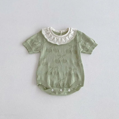 -ベビーロンパース ニット 半袖ボディスーツ フリル襟 チェリー 2カラー【mh0006550】 - mamahalo shop - 半袖ロンパース -  べビー服 - 子供服 - 男の子 - 女の子