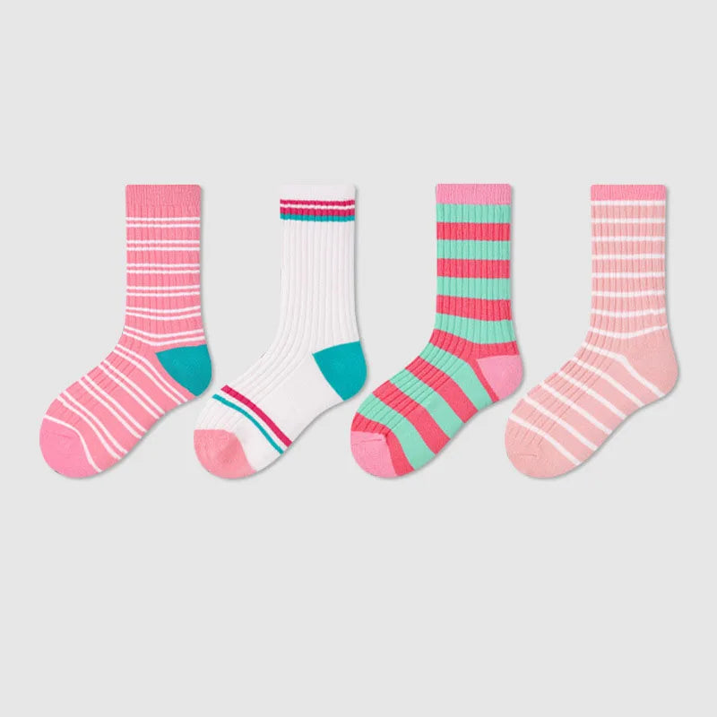 -キッズソックス 靴下4足セット ワッペンワンポイント ボーダー【mh0004066】 - mamahalo shop - ベビー用靴下・タイツ -  べビー服 - 子供服 - 男の子 - 女の子