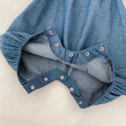 -ベビーロンパース デニム フリル サスペンダーボディスーツ サロペット ジャンプスーツ【mh0006532】 - mamahalo shop - ノースリーブロンパース -  べビー服 - 子供服 - 男の子 - 女の子