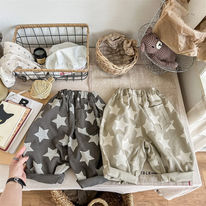 -キッズ レターロゴ プリント スター 星 ルーズ パンツ ボーイズ - mamahalo shop - ロングパンツ・スウェットパンツ -  べビー服 - 子供服 - 男の子 - 女の子